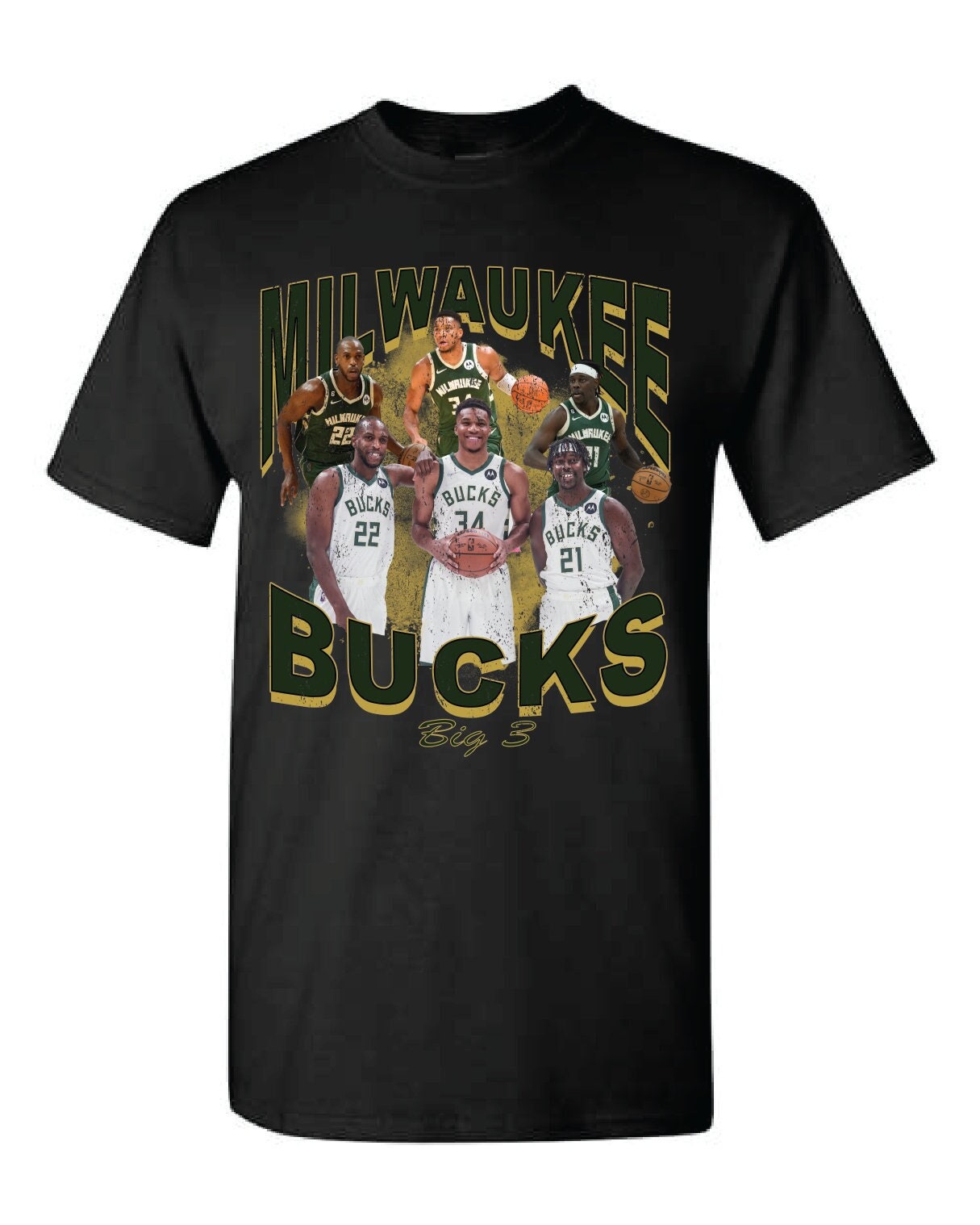 Bucks Big 3 Vintage Style 90's Bootleg Tee | Khris Middleton, Giannis and Jrue Holiday vintage t-shirt | Bucks Fan Gift | Unisex Tee